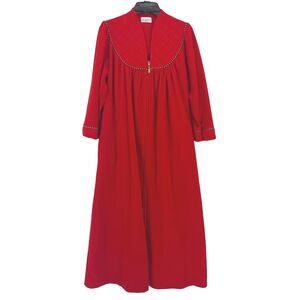 Vintage 80s Vanity Fair Red Velour Robe Size Small Zip Front Quilted Rope Trim
